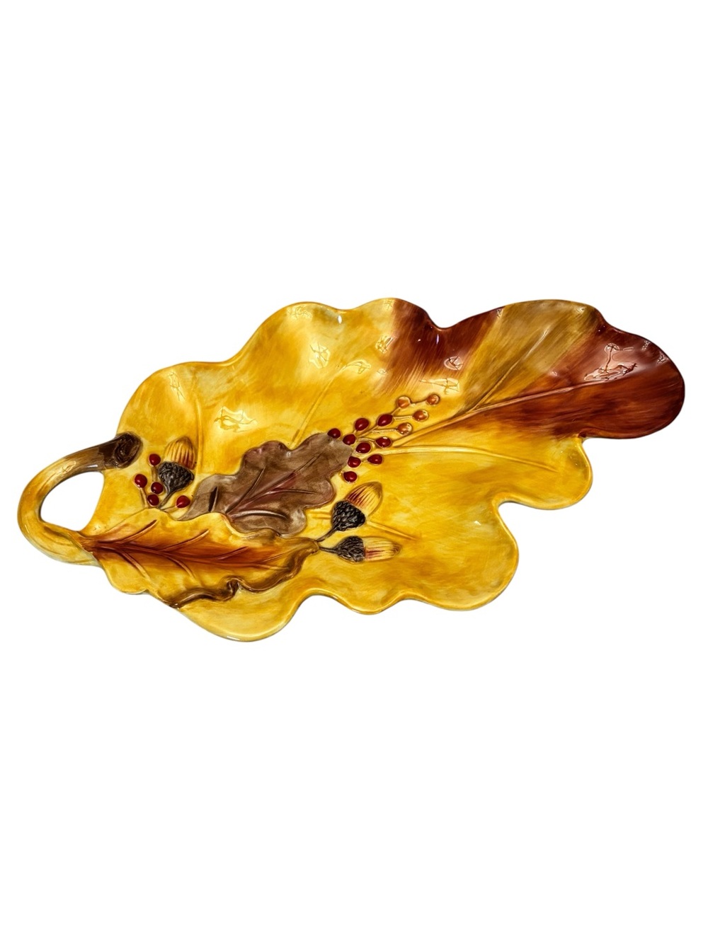 Fritz & Floyd Harvest 13 1/2” Oak Leaf Acorn Berry Earth Ware Serving Dish